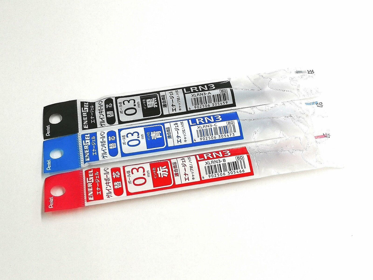 Pentel EnerGel 0.3mm Black, Blue and Red Needle Tip Gel Pen Refills (Pack of 3)