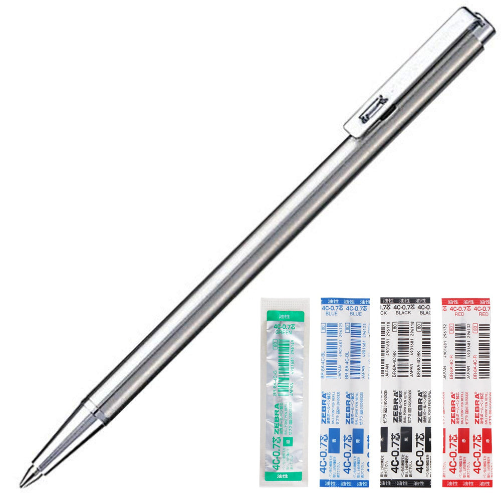 Zebra T3 0.7mm Mini Ballpoint Pen + Black, Red, Blue, Green Refills