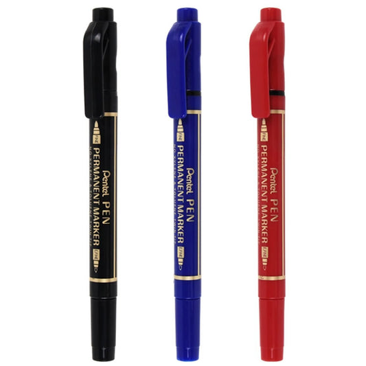 Pentel Black, Blue, Red Twin Tip Permanent Markers (Pack of 3)