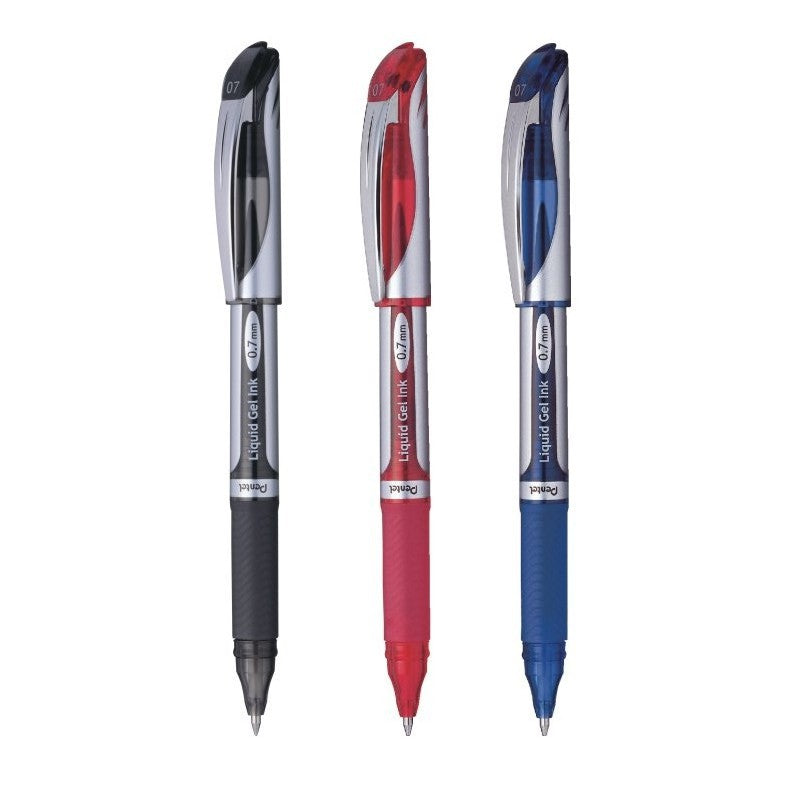 Pentel EnerGel 0.7mm Black, Blue, Red Metal Tip Liquid Gel Pens (Pack of 3)