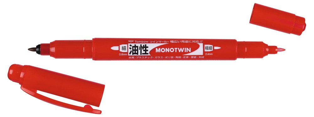 Tombow Mono TWIN Twin-Tipped 0.4mm - 0.8mm Oil-Based Ink Marker Black 2X, Blue 2X and Red 4X