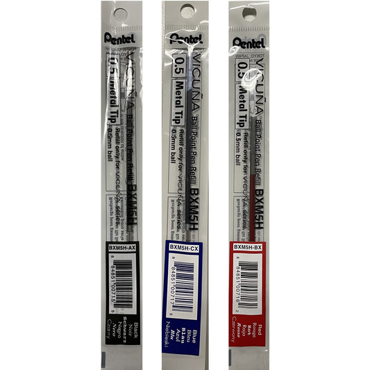 Pentel Vicuna 0.5mm Black, Blue and Red Pen Refills (Pack of 3)