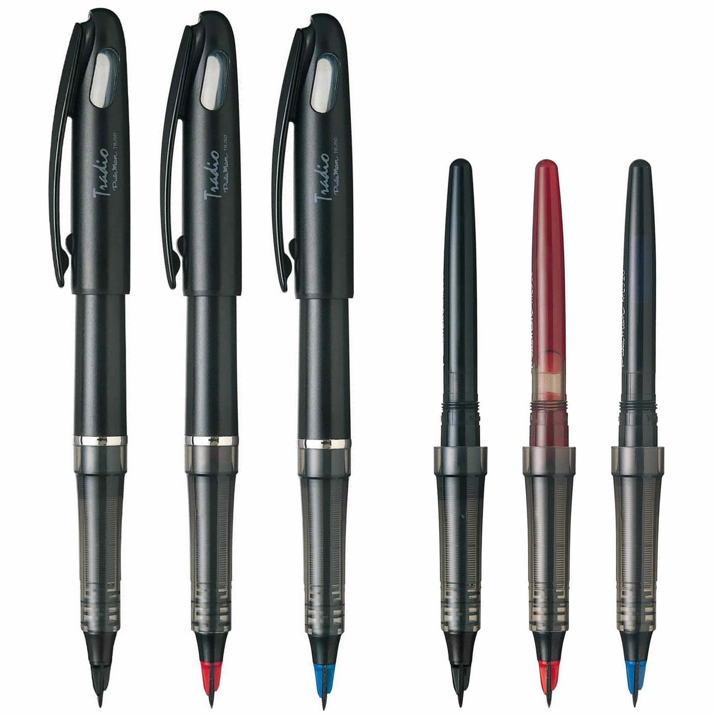 Pentel Tradio Pulaman Black,Blue,Red Fountain Pens + MLJ20 3-Assorted Color Refills