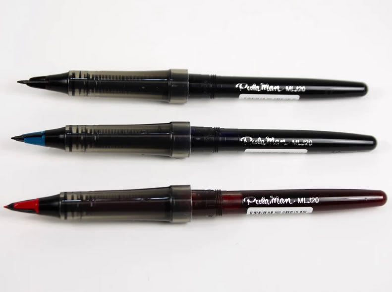 Pentel Tradio Pulaman Black,Blue,Red Fountain Pens + MLJ20 3-Assorted Color Refills