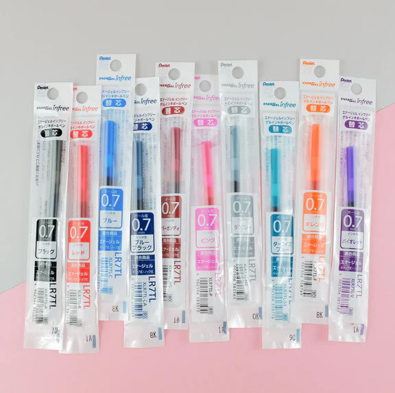 Pentel EnerGel infree 0.7mm Gel Pen (Pack of 10) + 10-Color Refill Set