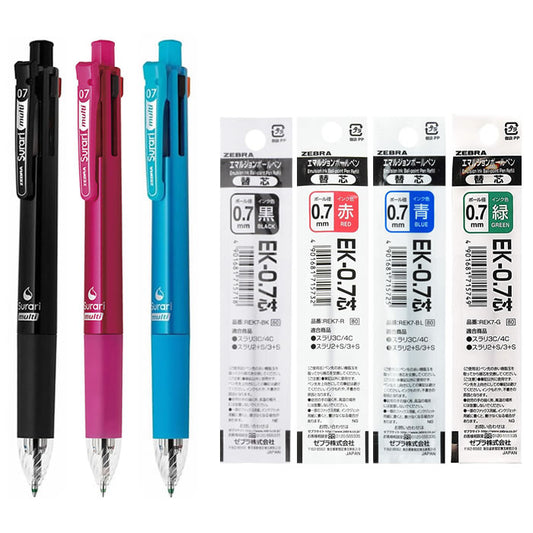 Zebra Surari Multi 4+1 0.7mm Multifunctional Pen 3X + 4 Colors Refills