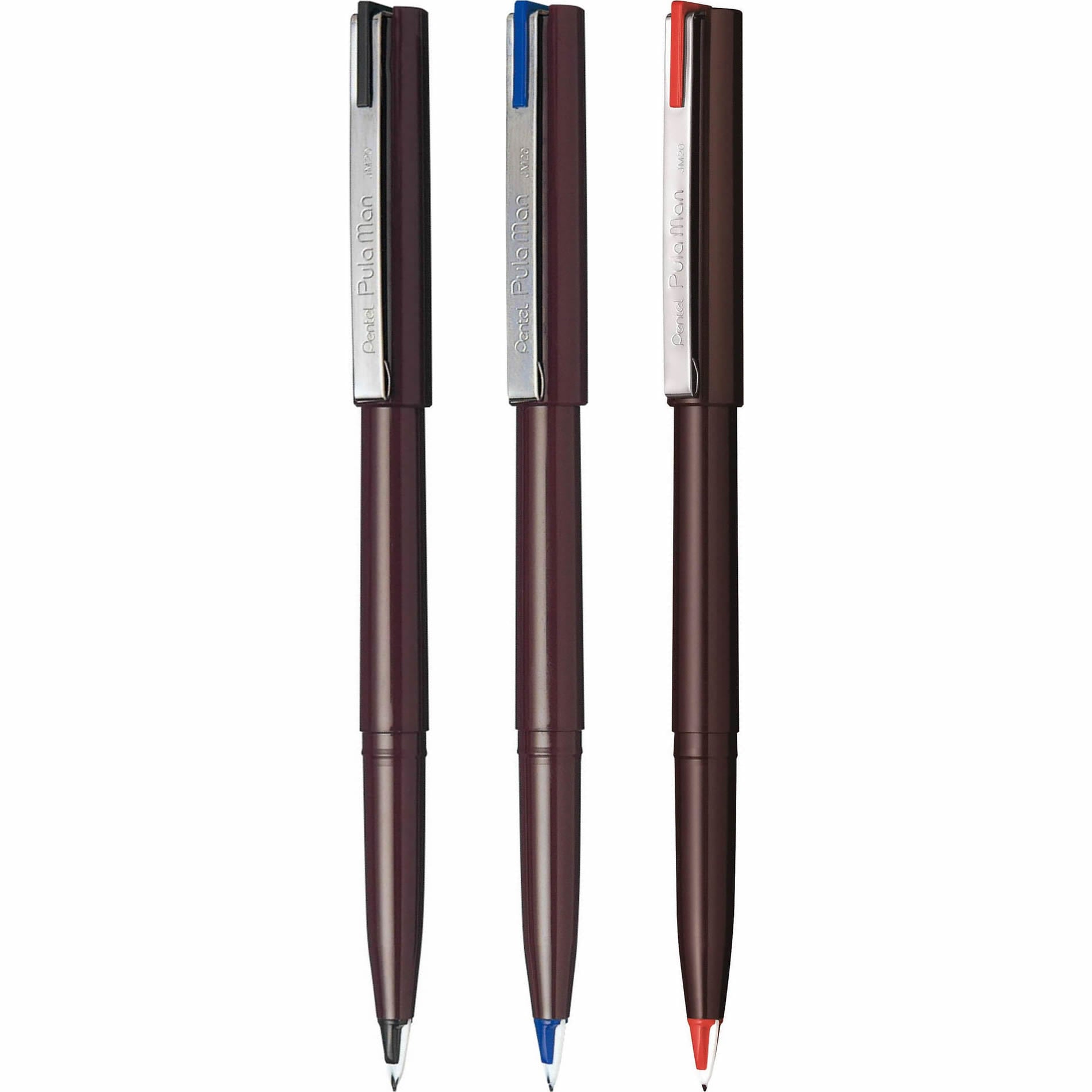 Pentel Pulaman Water-based 0.4-0.7mm Black, Blue, Red Fountain Pens (Pack of 3)