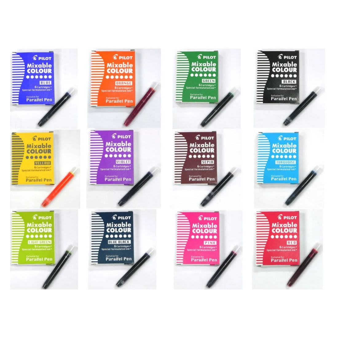 Pilot Mixable COLOUR Parallel Pen Refills (6 refills per pack, Pack of 12)