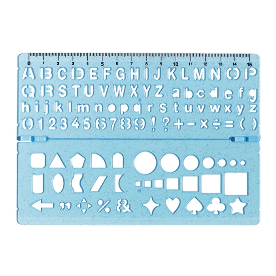 Kutsuwa STAD 15cm Ruler with Alphabets,Numbers,Shapes,Symbols Drawing Templates