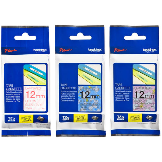 Brother Laminated 12mm Tape Cassettes, TZe-132, TZE-UB31, TZe-UP31 (Pack of 3)