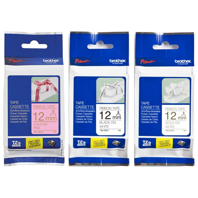 Brother Laminated 12mm Ribbon Tape Cassette, TZe-RE34, R231, R234 (Pack of 3)