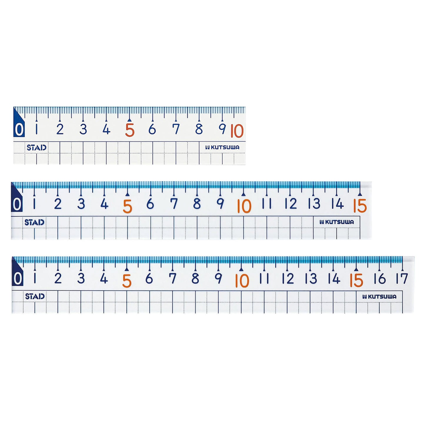 Kutsuwa STAD Arithmetic Rulers, 10cm, 15mm and 17mm Set