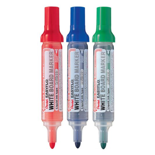 Pentel EASYFLO 6.0mm Blue, Red, Green Bullet Point Whiteboard Marker (Pack of 3)