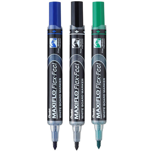 Pentel MAXIFLO Flex Point Whiteboard Markers, Black, Blue, Green (Pack of 3)