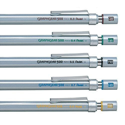 Pentel GRAPHGEAR 0.3mm, 0.4mm, 0.5mm, 0.7mm, 0.9mm Mechanical Pencil (Pack of 5)