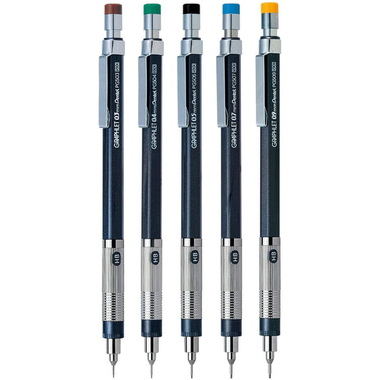 Pentel GRAPHLET 0.3, 0.4, 0.5, 0.7, 0.9mm Mechanical Drafting Pencil (Pack of 5)