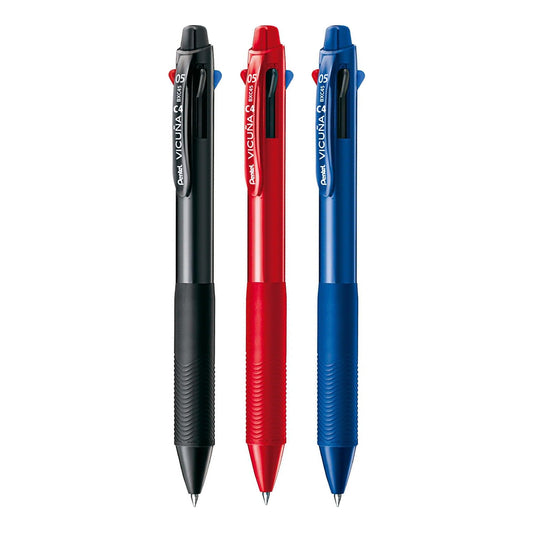 Pentel VICUNA 0.5mm Black, Blue, Red, Green 4-Colour Ballpoint Pens (Pack of 3)