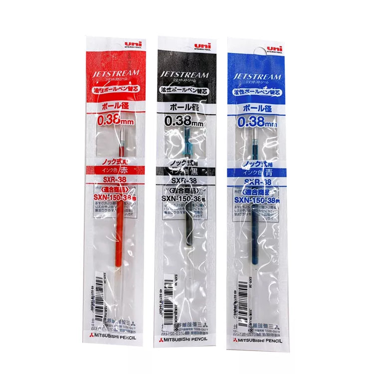 Uni Jetstream 0.38mm Black Blue Red Ballpoint Pen Refills (Pack of 3)