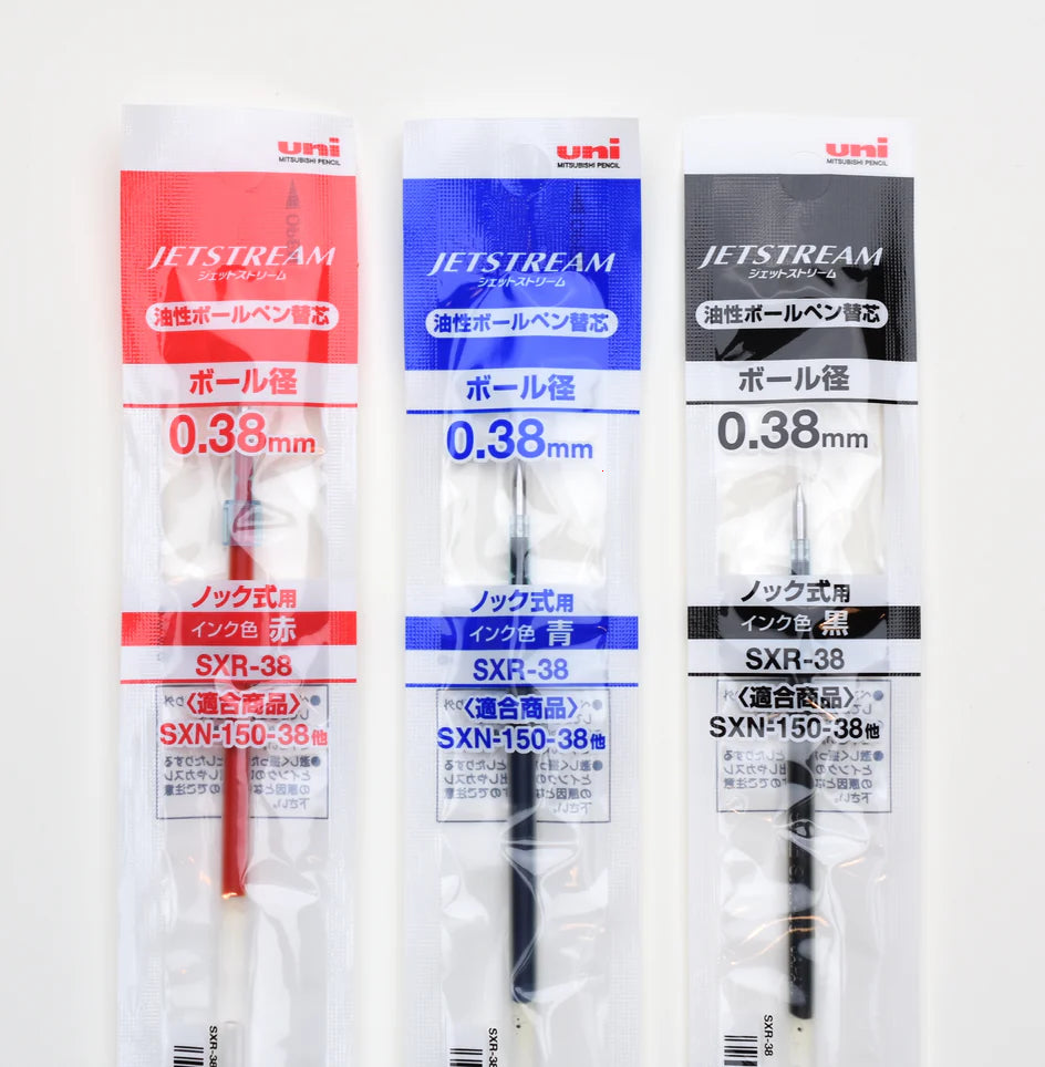 Uni Jetstream 0.38mm Black Blue Red Ballpoint Pen Refills (Pack of 3)