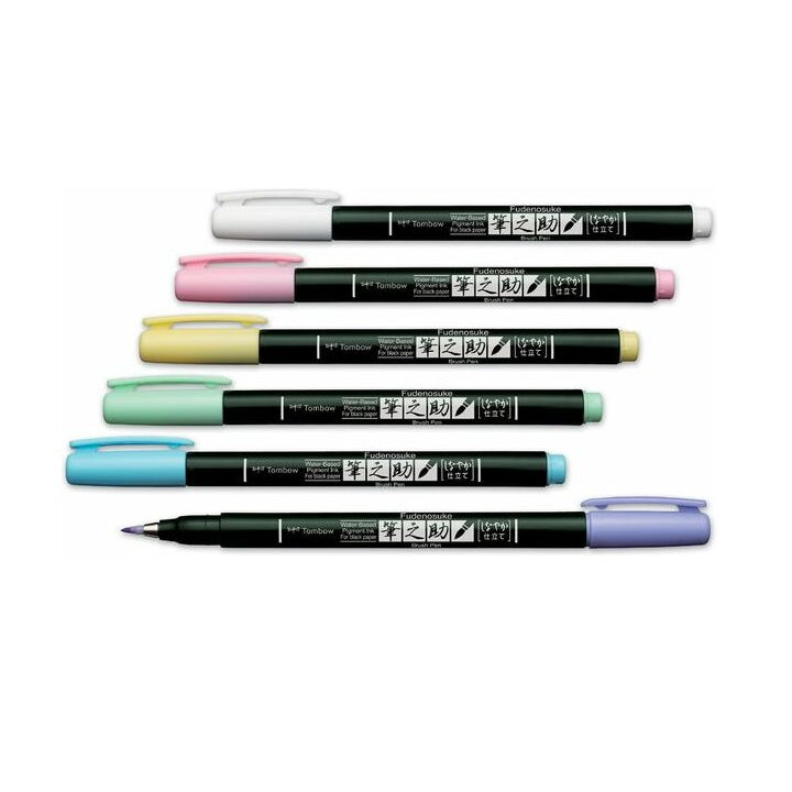 Tombow Fudenosuke Pastel Soft Tip Calligraphy Brush Pens (Pack of 6)